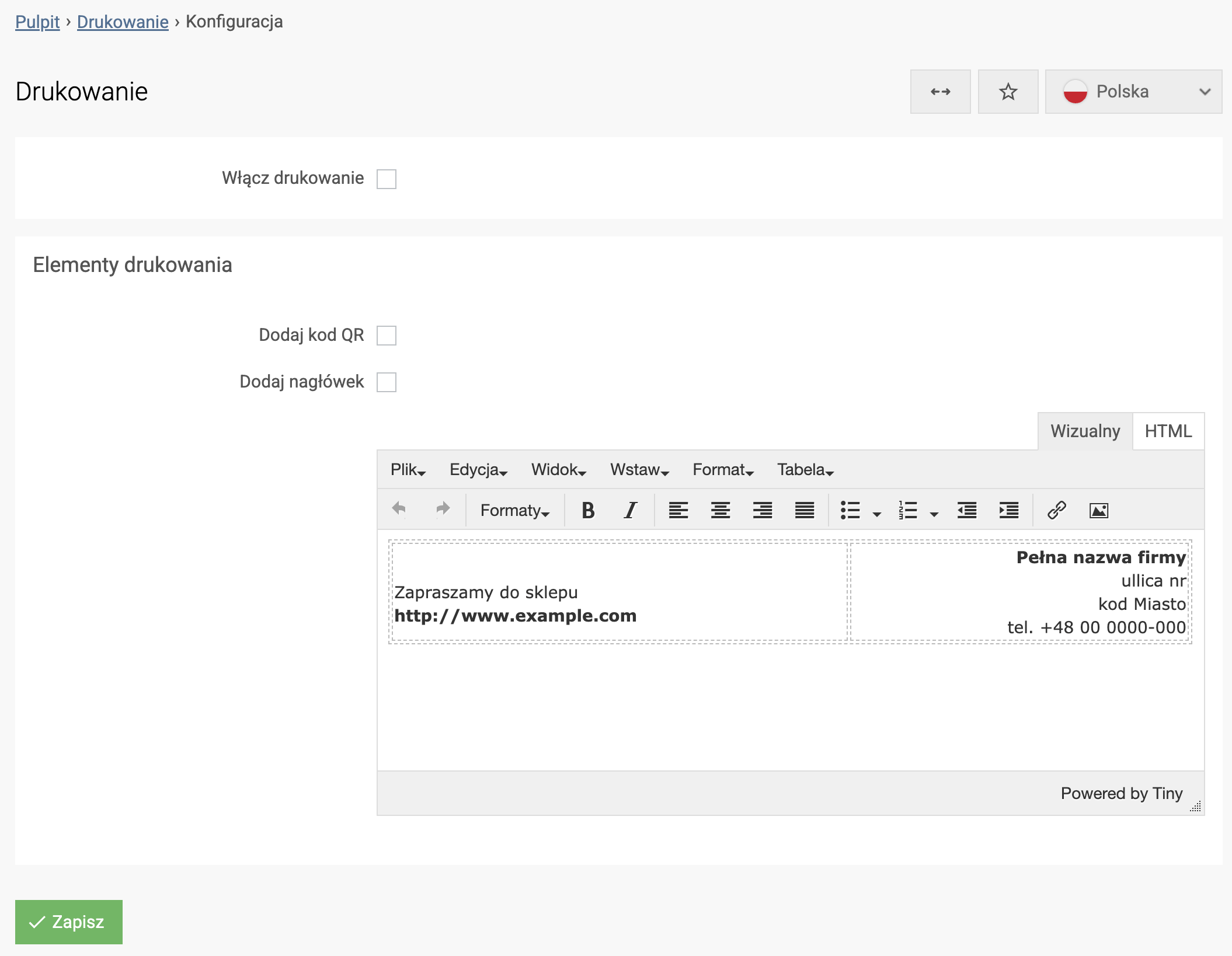 Konfiguracja drukowanie w sklepie internetowym